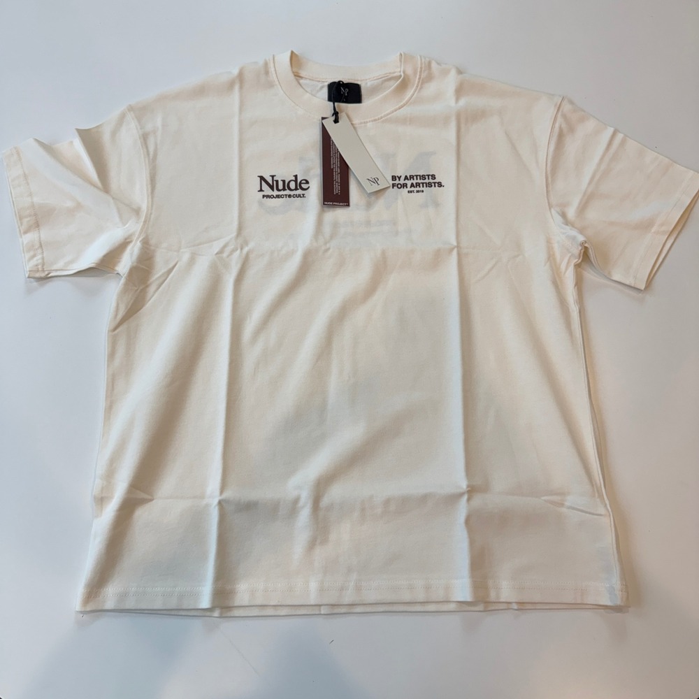 Nude Project Cult Cream Cotton Graphic Logo T-Shirt Mens Large